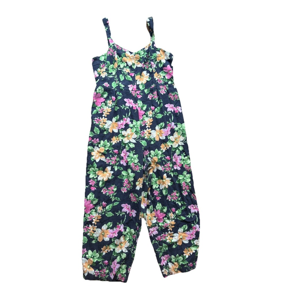 Old Navy Women's Linen Blend Blue Floral Tank Jumpsuit sz XL  Romper Jumper - Picture 2 of 10